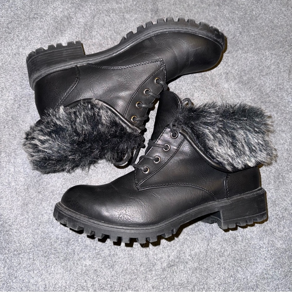 Charlotte Russe Black Faux Fur Combat Boots